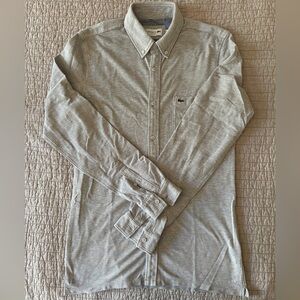 Lacoste Long-Sleeve Cotton Polo Shirt in Light Gray